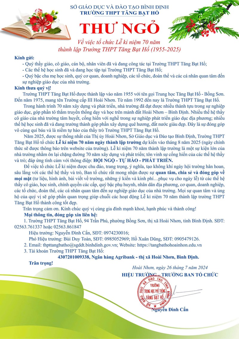 ThuNgo KyNiem70Nam Truong THPT TangBatHo
